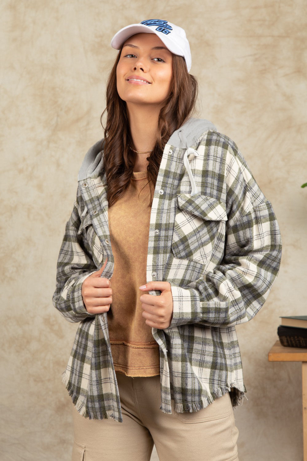 Hooded Large Pocket Plaid Shacket
