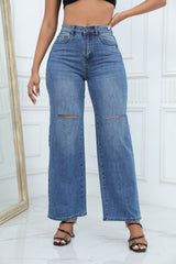 Jean bleu classique déchiré délavé coupe droite pantalon en denim