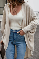 Parchment Batwing Sleeve Ribbed Knit Oversized Cardigan