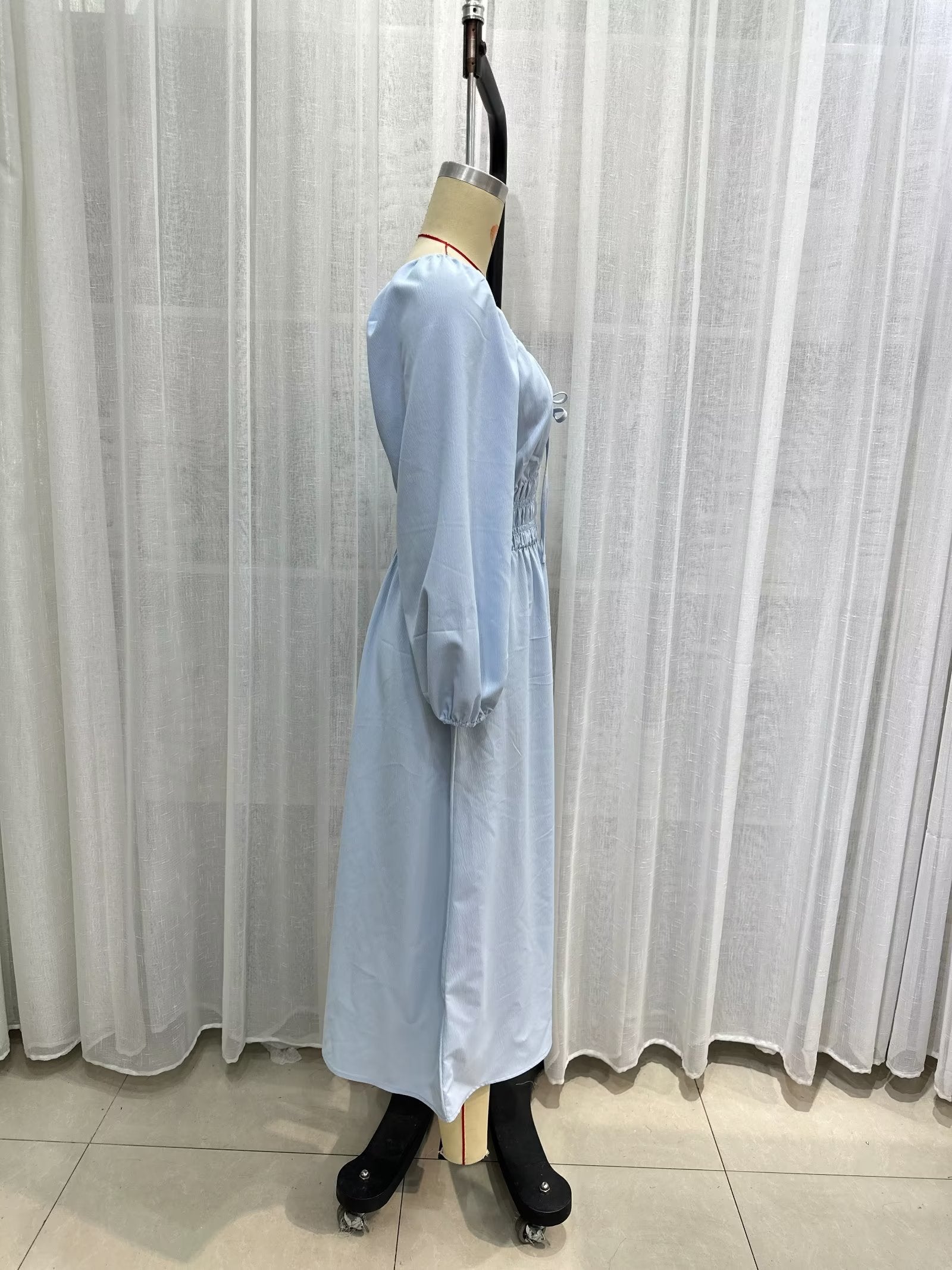 French Elegant Dress Low Cut V Neck High Waist Cotton Linen Dress