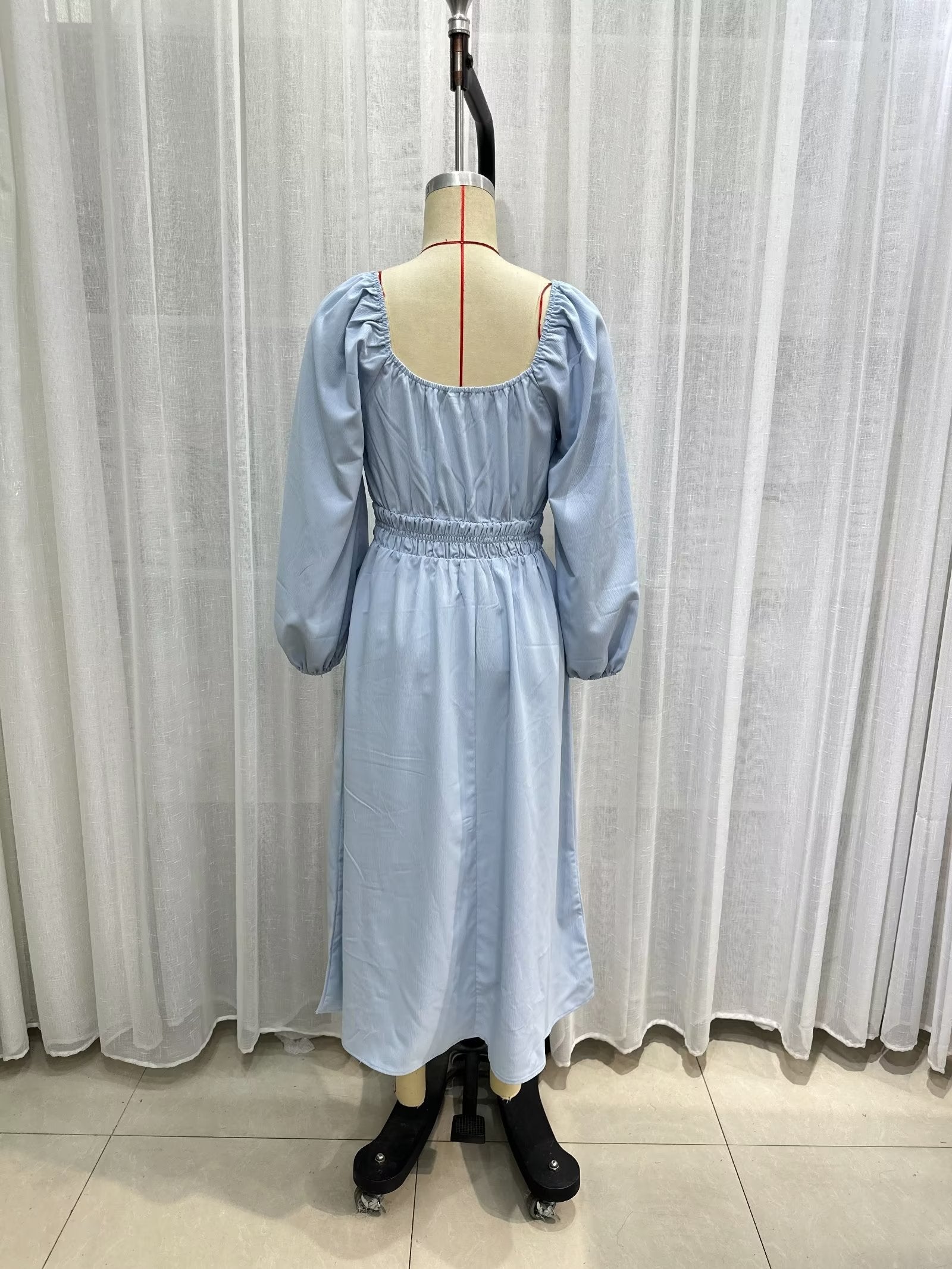 French Elegant Dress Low Cut V Neck High Waist Cotton Linen Dress