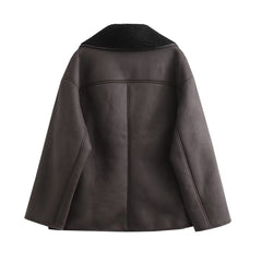 Retro Imitation Lamb Wool Collared Faux Jacket Coat