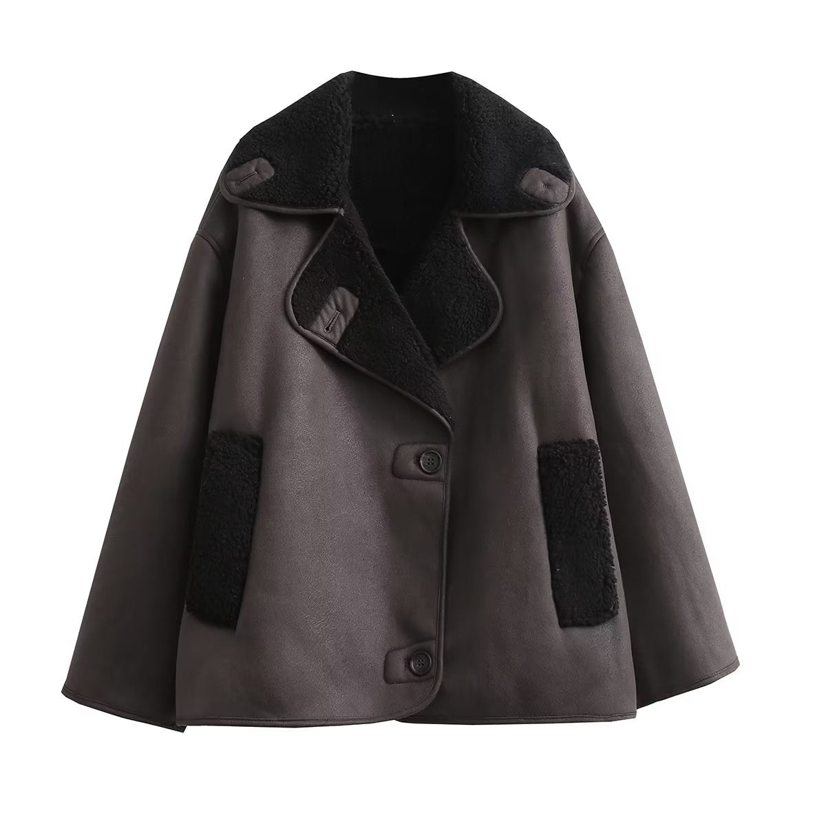 Retro Imitation Lamb Wool Collared Faux Jacket Coat