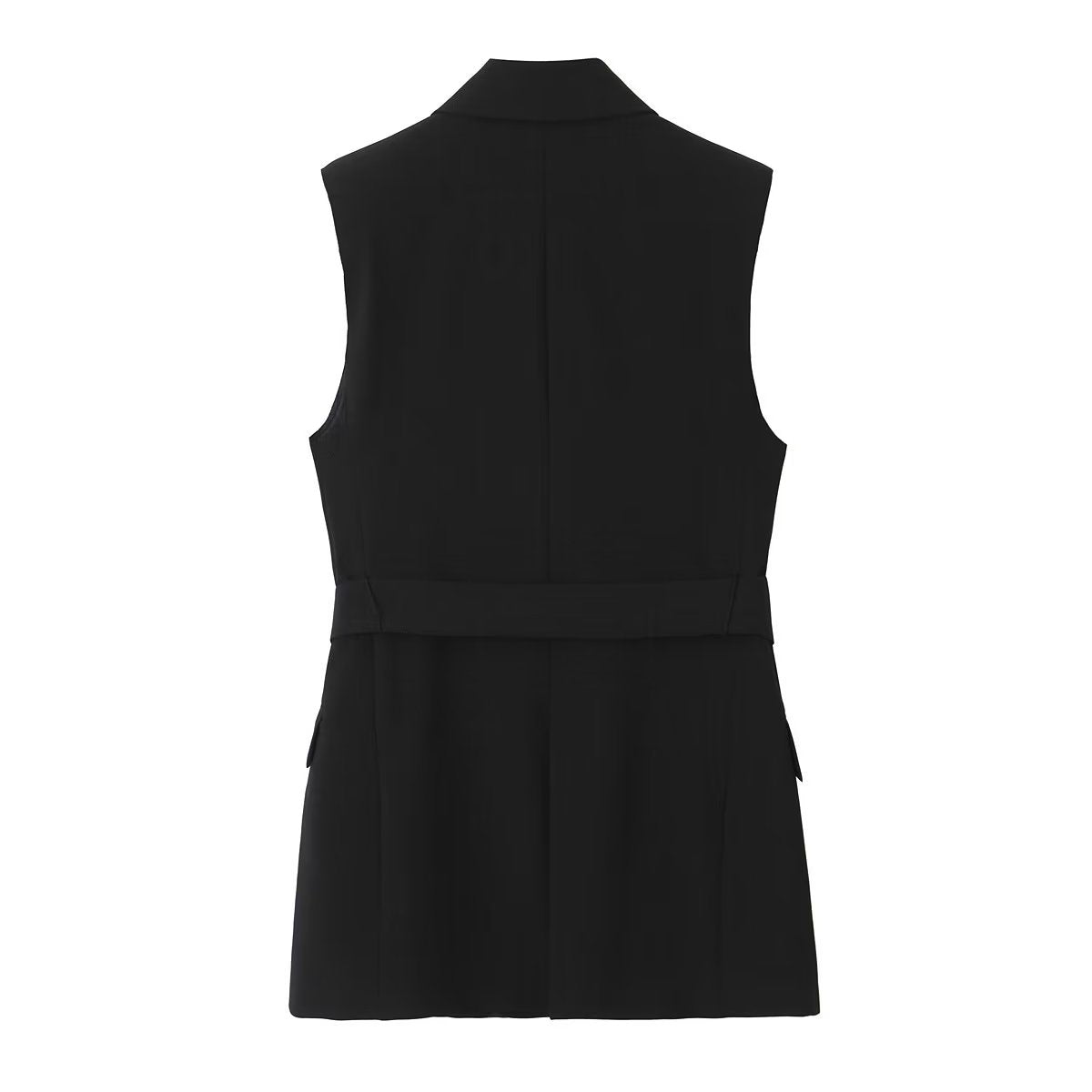 Tuxedo Collar Belt Vest High Waist Casual