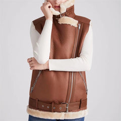 Casual Loose Faux Shearling Jacket Warm Sleeveless Vest Waistcoat Coat