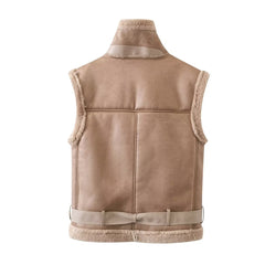 Casual Loose Faux Shearling Jacket Warm Sleeveless Vest Waistcoat Coat