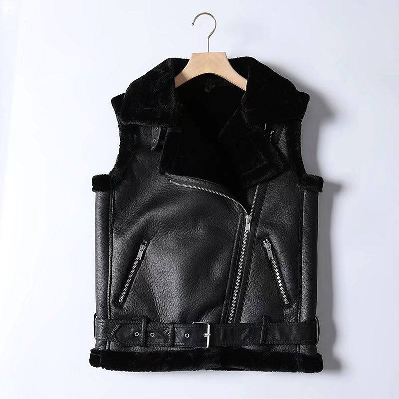 Casual Loose Faux Shearling Jacket Warm Sleeveless Vest Waistcoat Coat