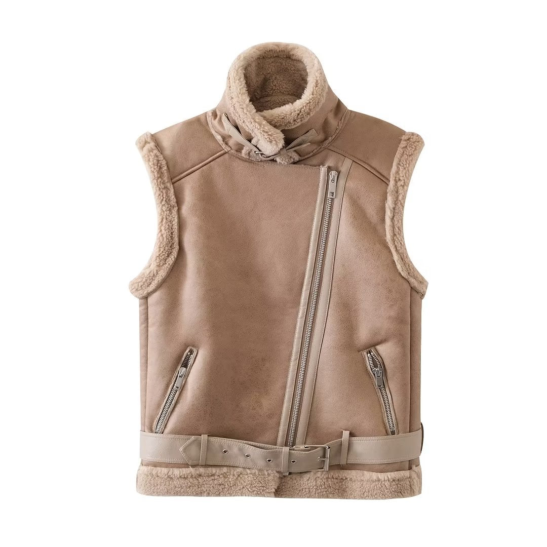 Casual Loose Faux Shearling Jacket Warm Sleeveless Vest Waistcoat Coat