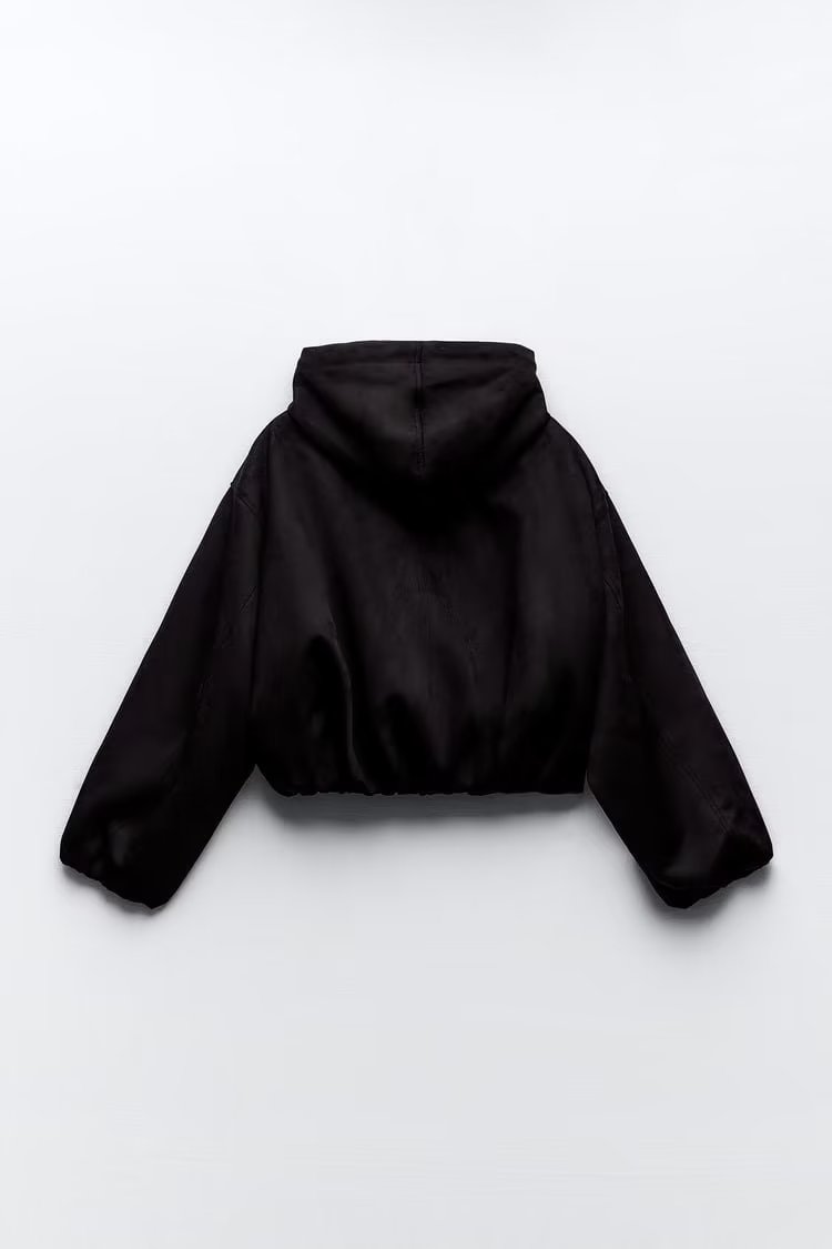 Preppy Loose Kurze Jacke mit Kapuze und plissiertem Wildleder-Textureffekt