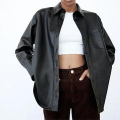 Fall Street Urban Casual Faux Leather Shirt Faux Leather Shirt