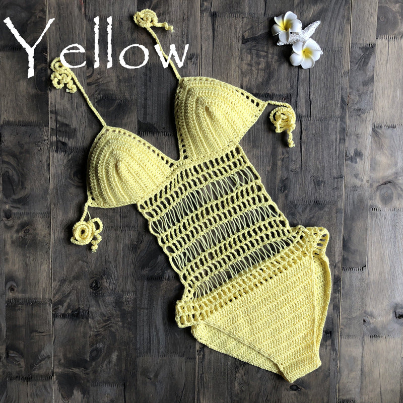 Halter Hand-Woven One-Piece Swimsuit Beach Hollow Out Cutout out German Swimsuit