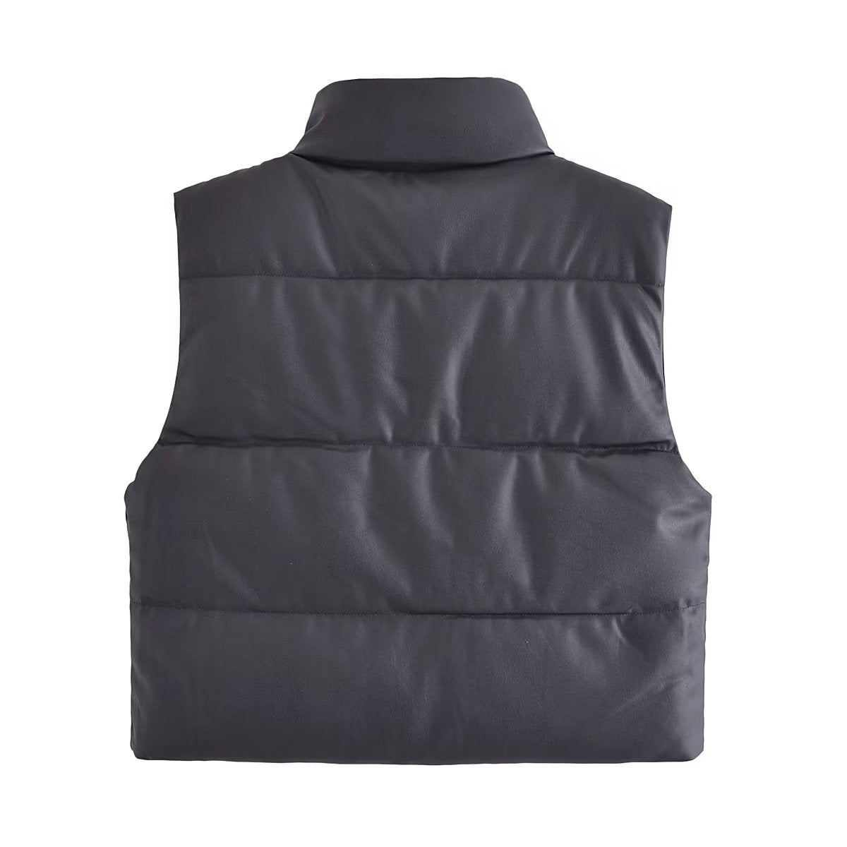 Casual Black Faux Leather StCollar Sleeveless Cotton Padded Jacket Vest