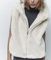Manteau d'automne décontracté à capuche en fourrure artificielle sans manches