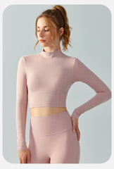 StCollar Workout-Langarmshirt mit Brustpolster, Sport-Top, Taillenformung, ausgehöhlter Ausschnitt, Beauty-Rücken, langärmliges Yoga-Kleid