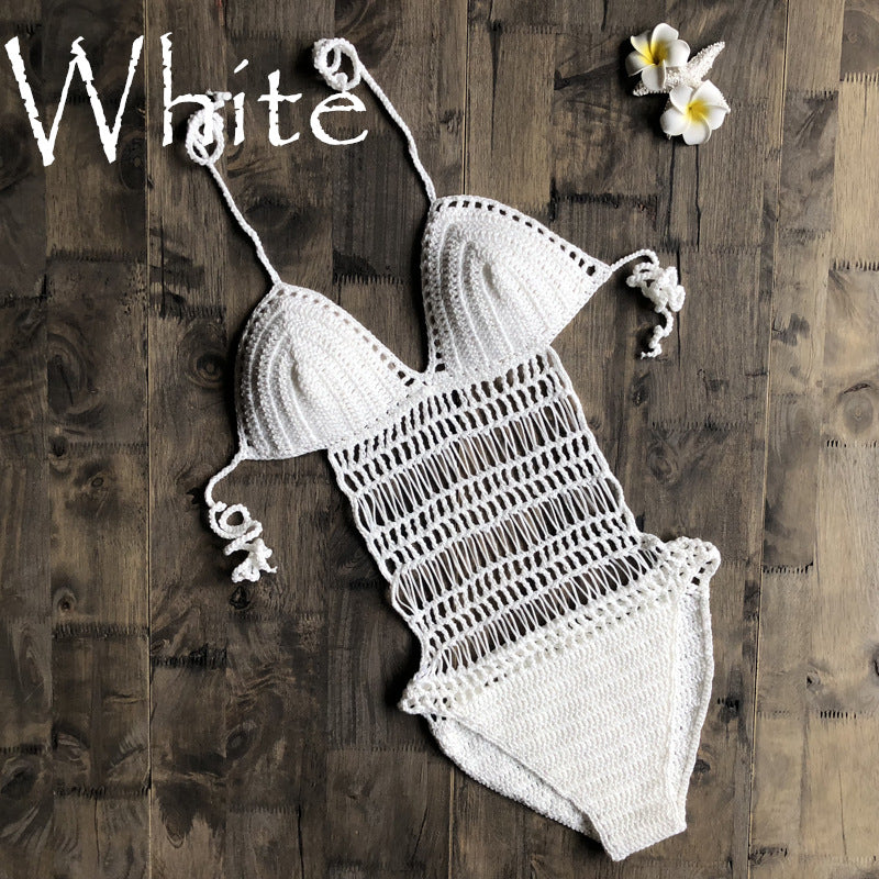 Halter Hand-Woven One-Piece Swimsuit Beach Hollow Out Cutout out German Swimsuit