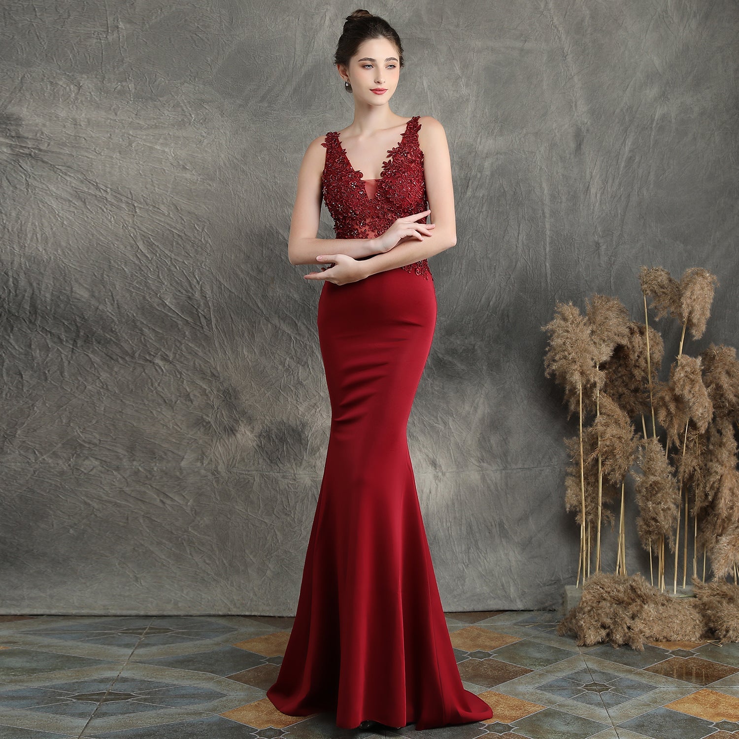 Handgemachte Applikation Perlen Toast Braut Lange Wertschätzung Abendessen Slim-Fit Fischschwanz Hochzeit Abend Dressmal Kleid