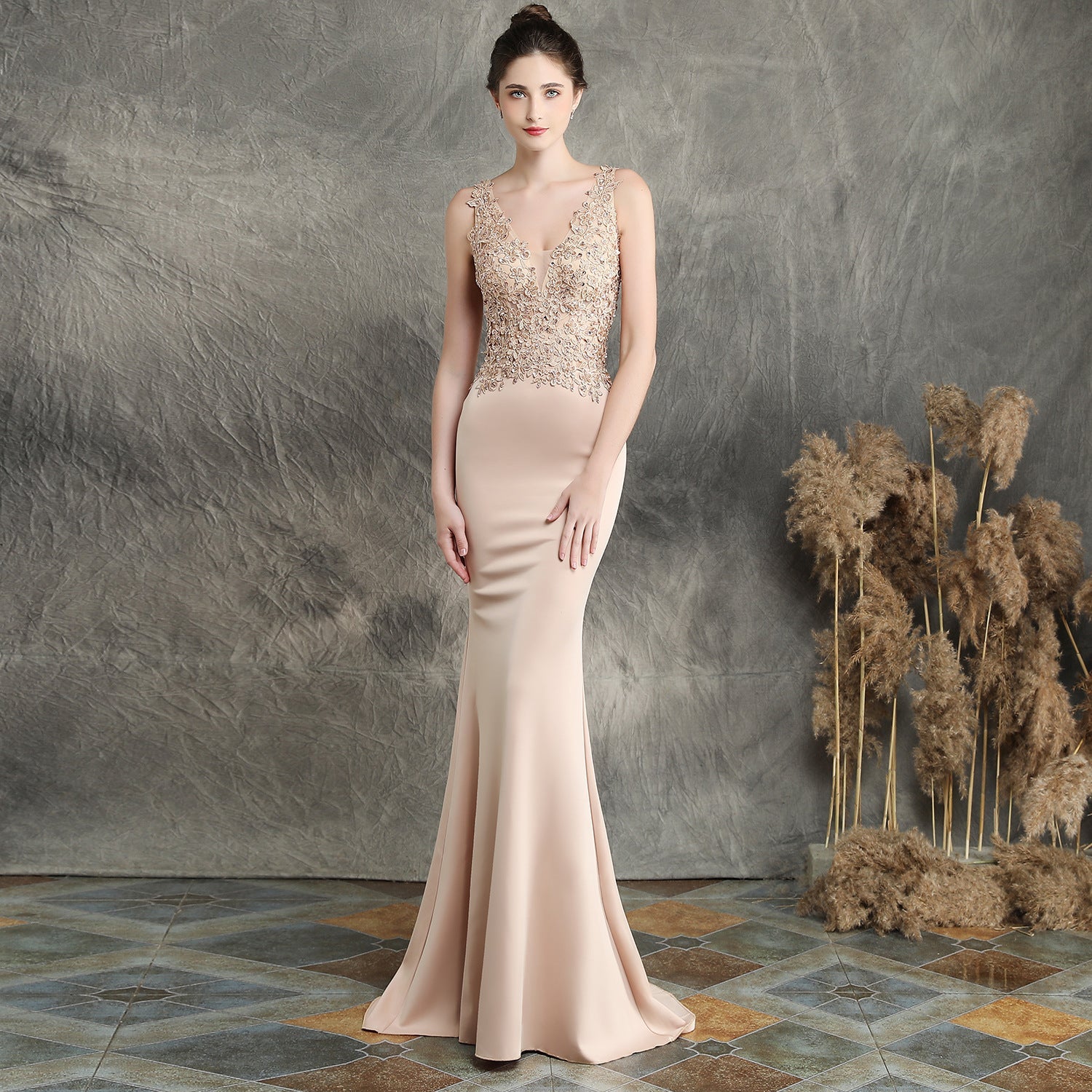 Handgemachte Applikation Perlen Toast Braut Lange Wertschätzung Abendessen Slim-Fit Fischschwanz Hochzeit Abend Dressmal Kleid