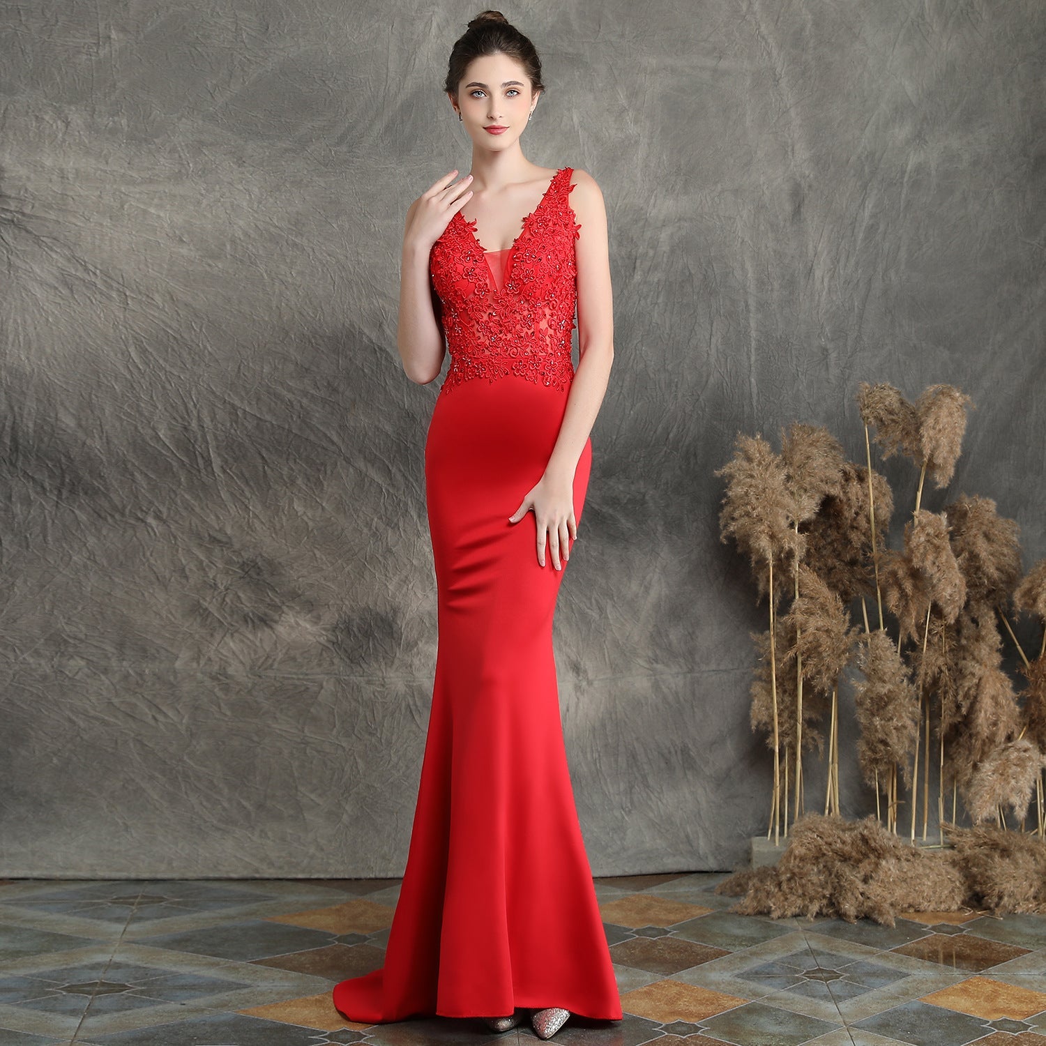 Handgemachte Applikation Perlen Toast Braut Lange Wertschätzung Abendessen Slim-Fit Fischschwanz Hochzeit Abend Dressmal Kleid
