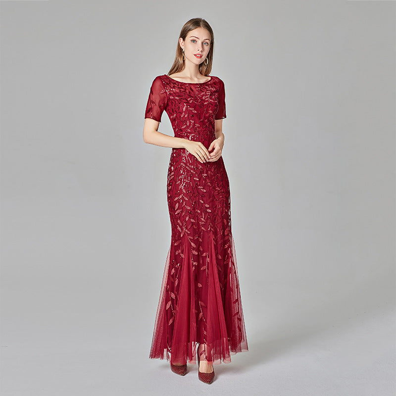 Bankett-Gastgeber-Abendkleid mit schmalem Netz-Ausschnitt und Fischschwanz-Kleid
