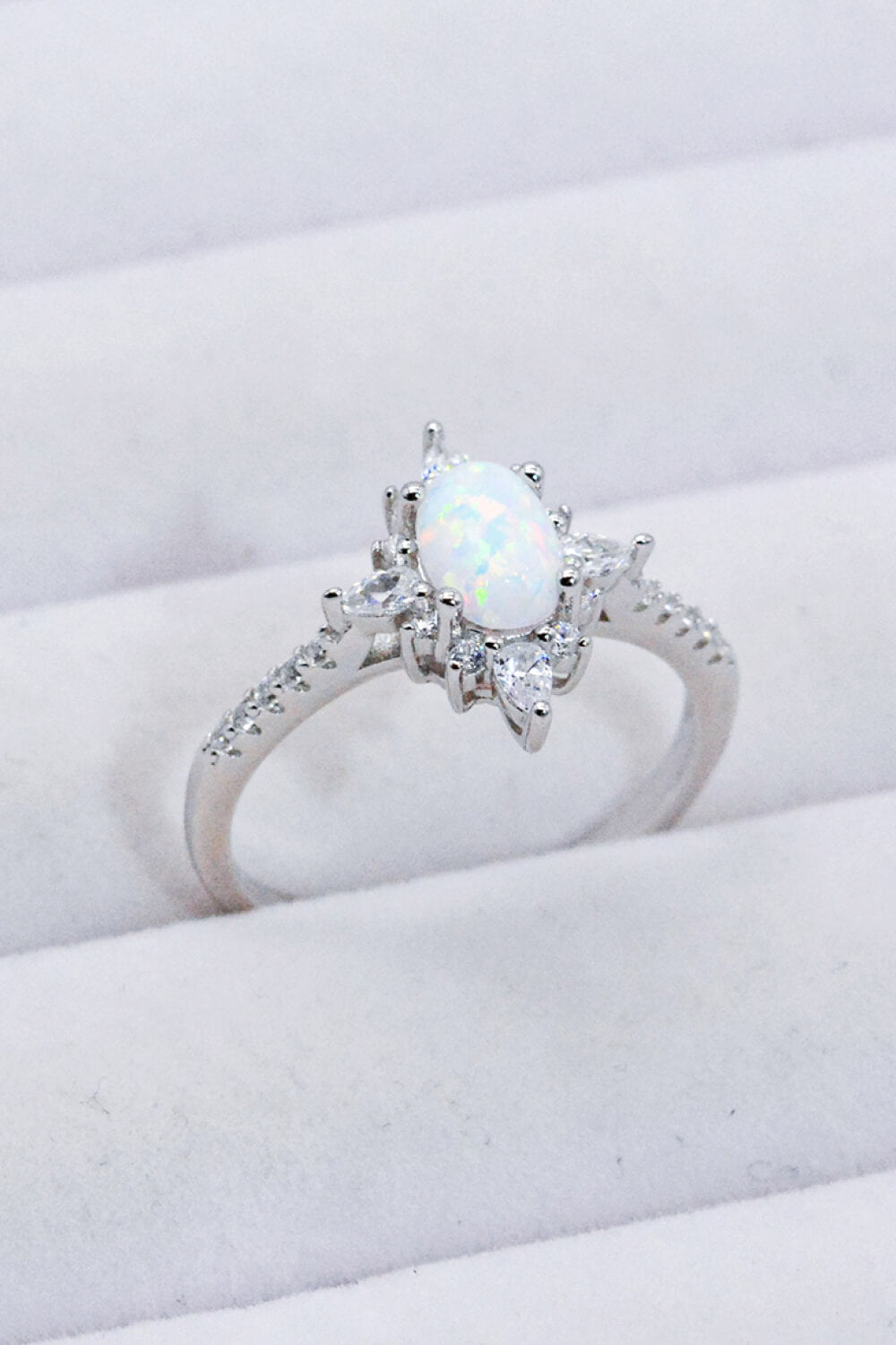 Platinum-Plated Opal Zircon Ring
