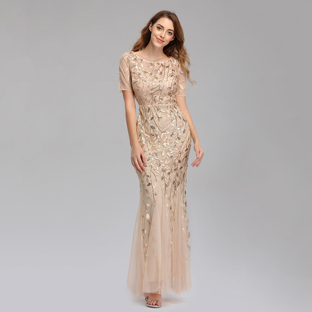 Bankett-Gastgeber-Abendkleid mit schmalem Netz-Ausschnitt und Fischschwanz-Kleid