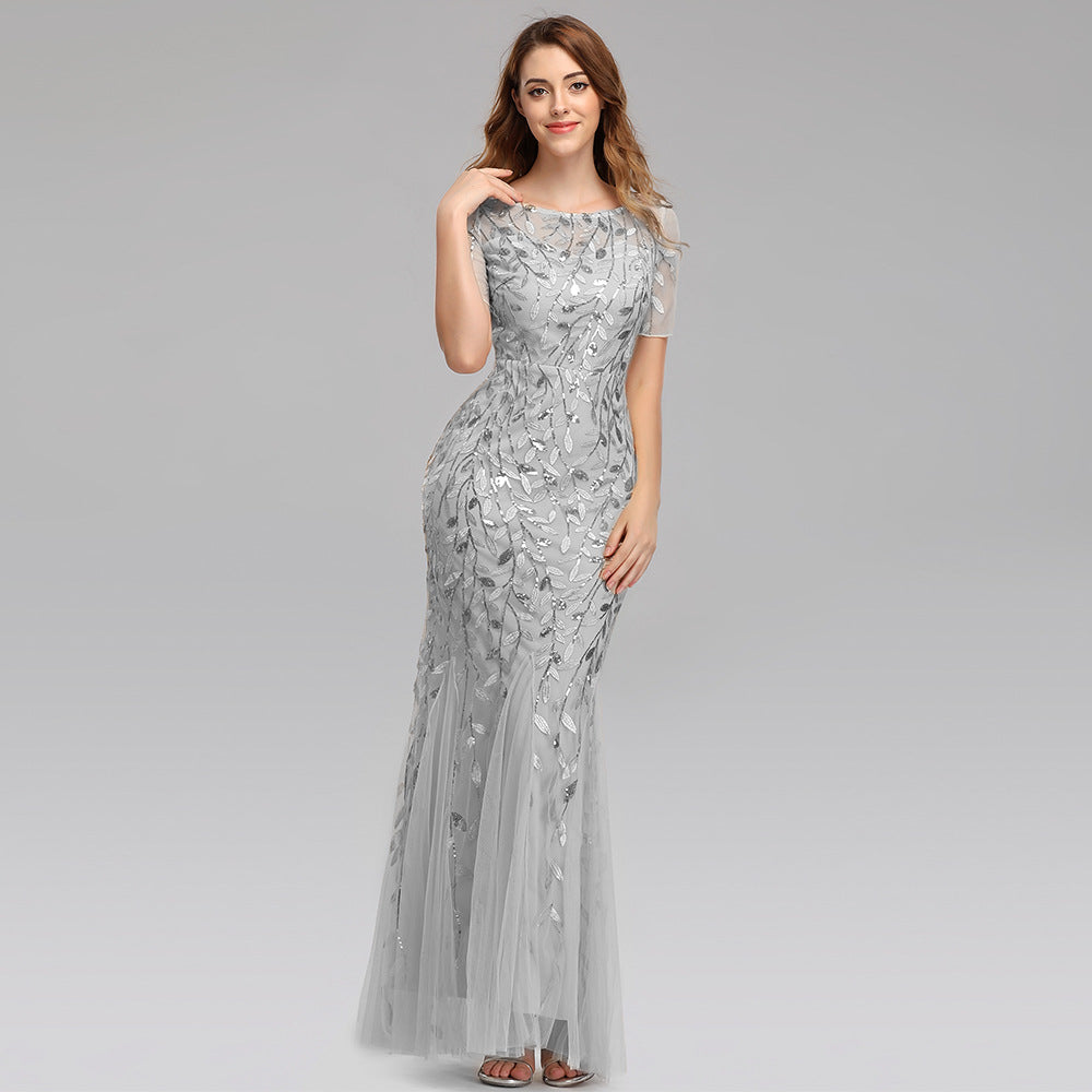 Bankett-Gastgeber-Abendkleid mit schmalem Netz-Ausschnitt und Fischschwanz-Kleid