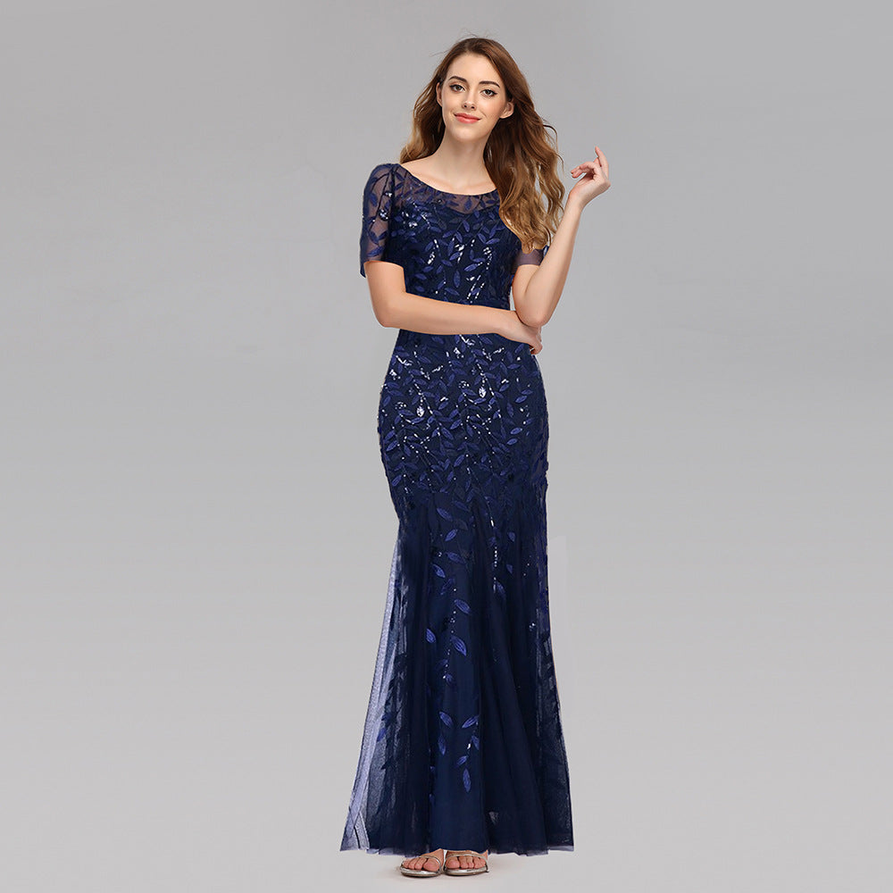 Bankett-Gastgeber-Abendkleid mit schmalem Netz-Ausschnitt und Fischschwanz-Kleid