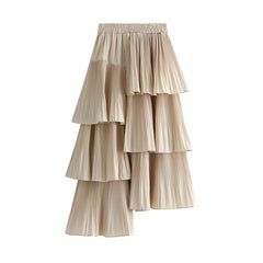 Korean Asymmetric Pleated Tiered Skirt AllMatch Mid Length Ruffled Irregular Asymmetric Skirt