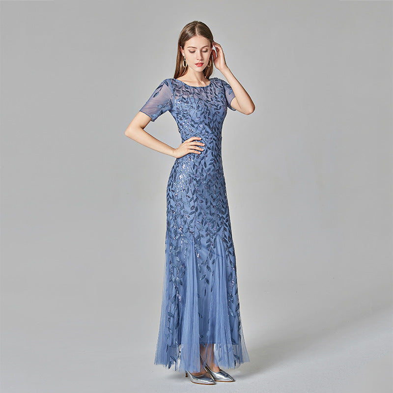 Bankett-Gastgeber-Abendkleid mit schmalem Netz-Ausschnitt und Fischschwanz-Kleid