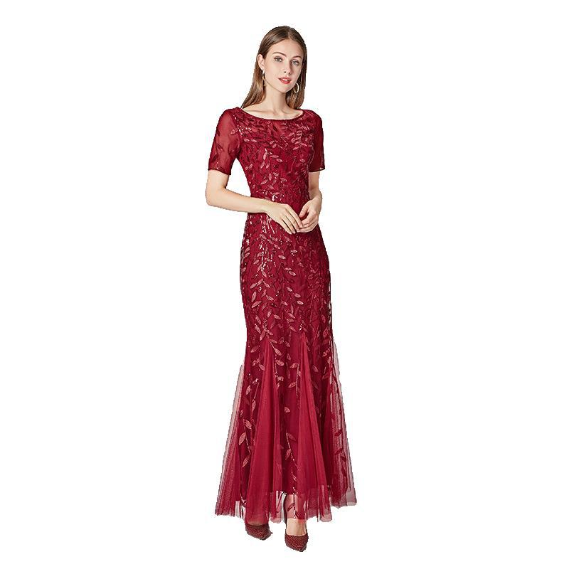 Bankett-Gastgeber-Abendkleid mit schmalem Netz-Ausschnitt und Fischschwanz-Kleid