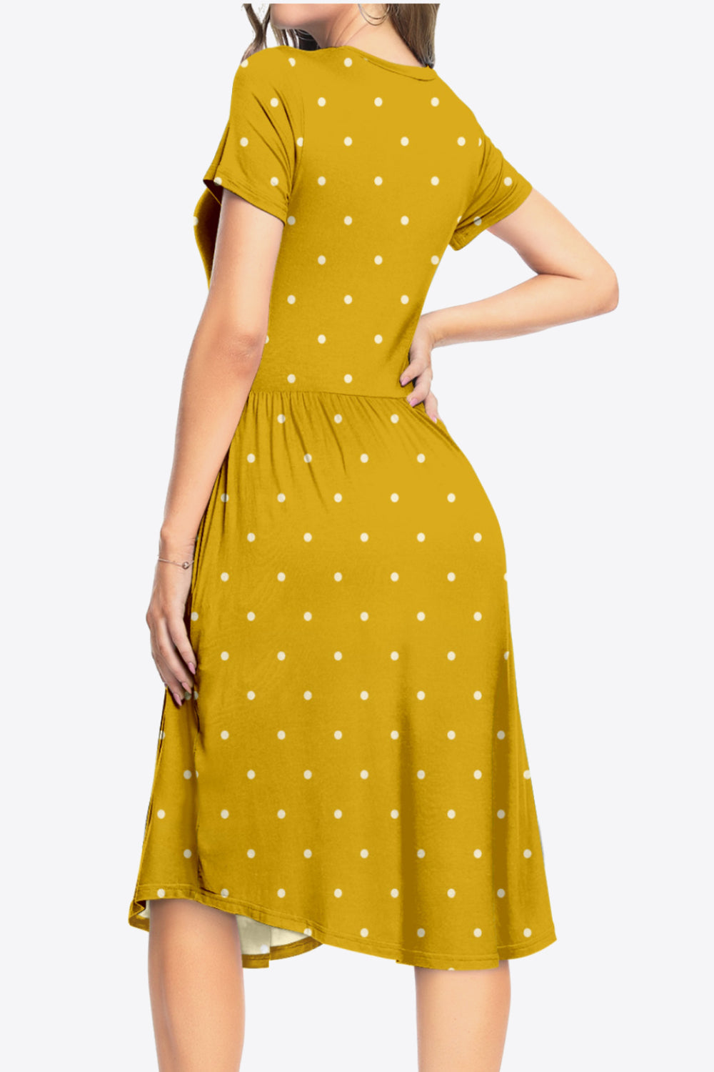 Robe imprimée à col rond et manches courtes avec poches