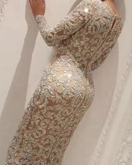 Bronzing Langarm Slim Kleid Abendkleid