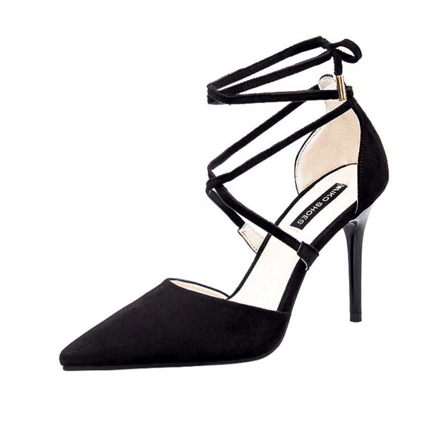 Women's Suede Pointed Toe Cross Strap Bow High