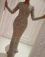 Bronzing Langarm Slim Kleid Abendkleid