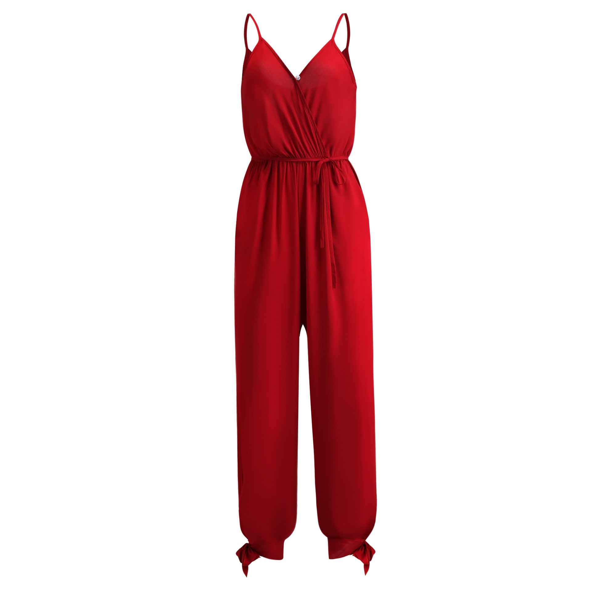 Backless Tether Deep V Plunge Plunge neck Strap Long Conjoined Trousers