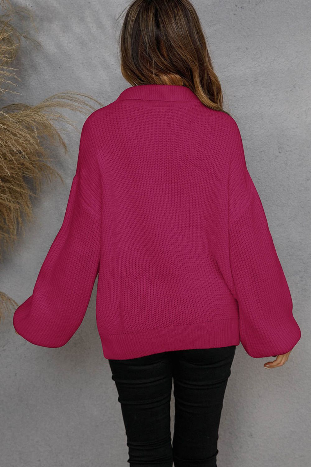 Half-Zip Lantern Sleeve Sweater