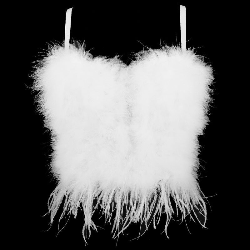 Camisole Performance Wear Socialite Exquisite Rhinestone Feather Tassel Outer Wear Inner Wear Tube Top