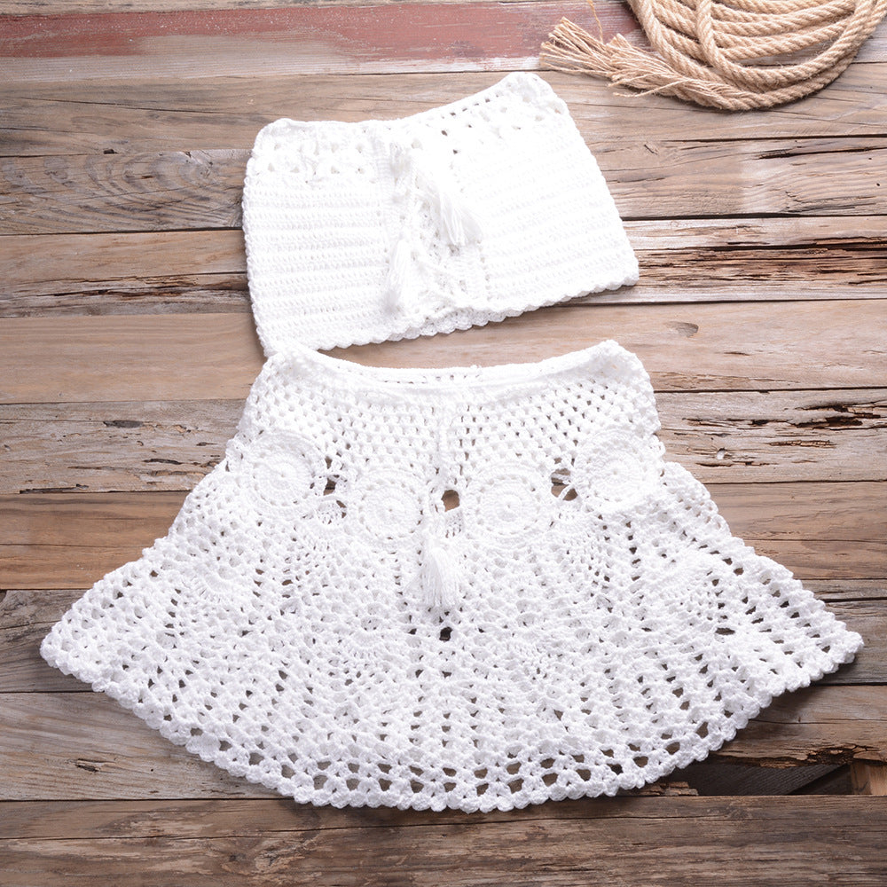 Solid Color  Beach Dress Strap off Shoulder Bikini Top