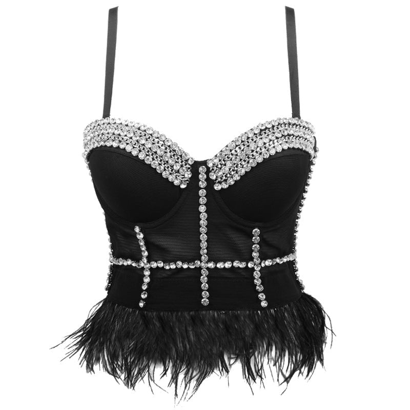 Camisole Performance Wear Socialite Exquisite Rhinestone Feather Tassel Outer Wear Inner Wear Tube Top