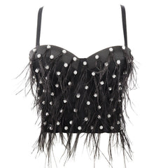 Camisole Performance Wear Socialite Exquisite Rhinestone Feather Tassel Outer Wear Inner Wear Tube Top