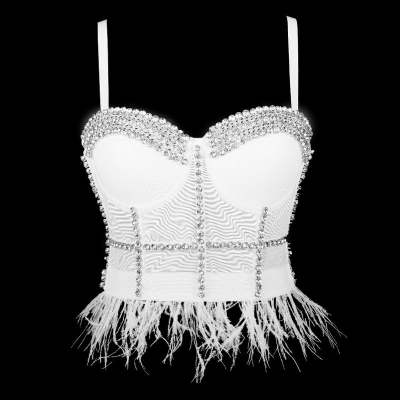 Camisole Performance Wear Socialite Exquisite Rhinestone Feather Tassel Outer Wear Inner Wear Tube Top