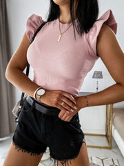 Wish Top Featured Solid Color round Neck Short Sleeves Top