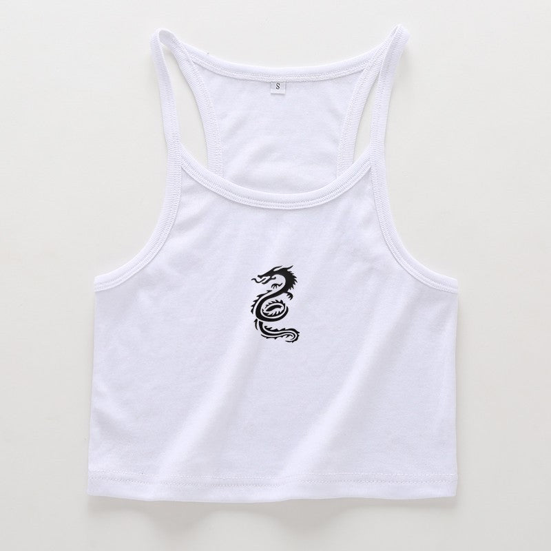Kurzes Camisole-Unterhemd mit Drachentotem-Print und schmaler Passform