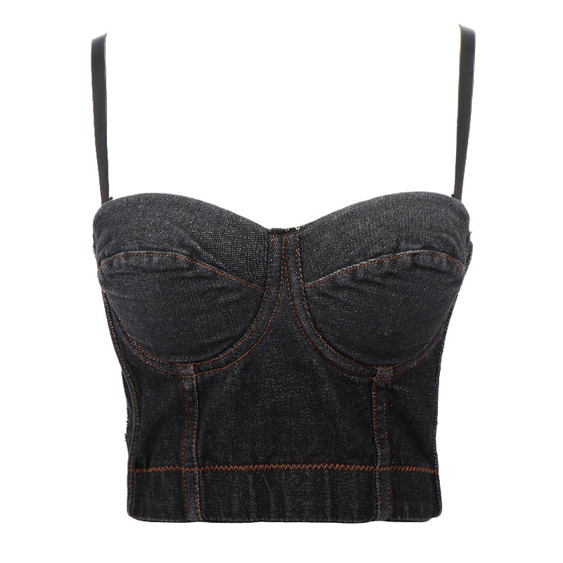 Boning Corset Denim Camisole's Short Slim Fit Backless Inner Wear Base Tube Top Underwear Outer Wear