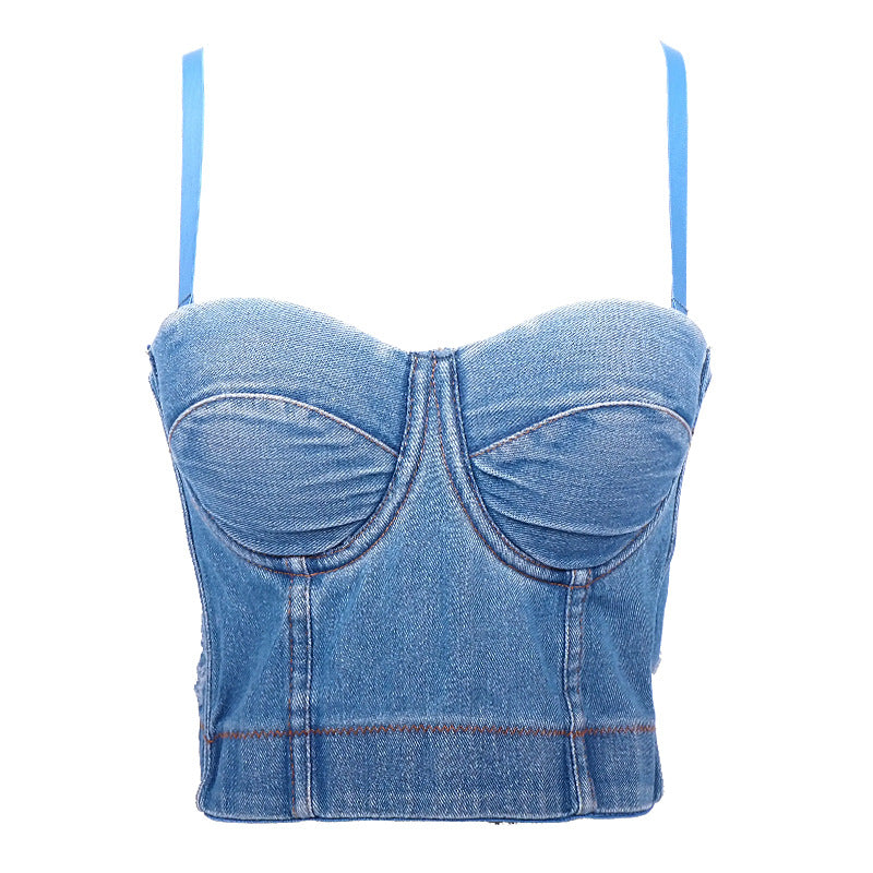 Boning Corset Denim Camisole's Short Slim Fit Backless Inner Wear Base Tube Top Underwear Outer Wear