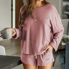 Casual Pajamas Suit  round Neck Solid Color Pajamas