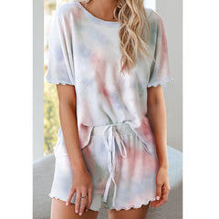 Printed Short Sleeve Two Piece Pajamas Tie Dye Pajamas