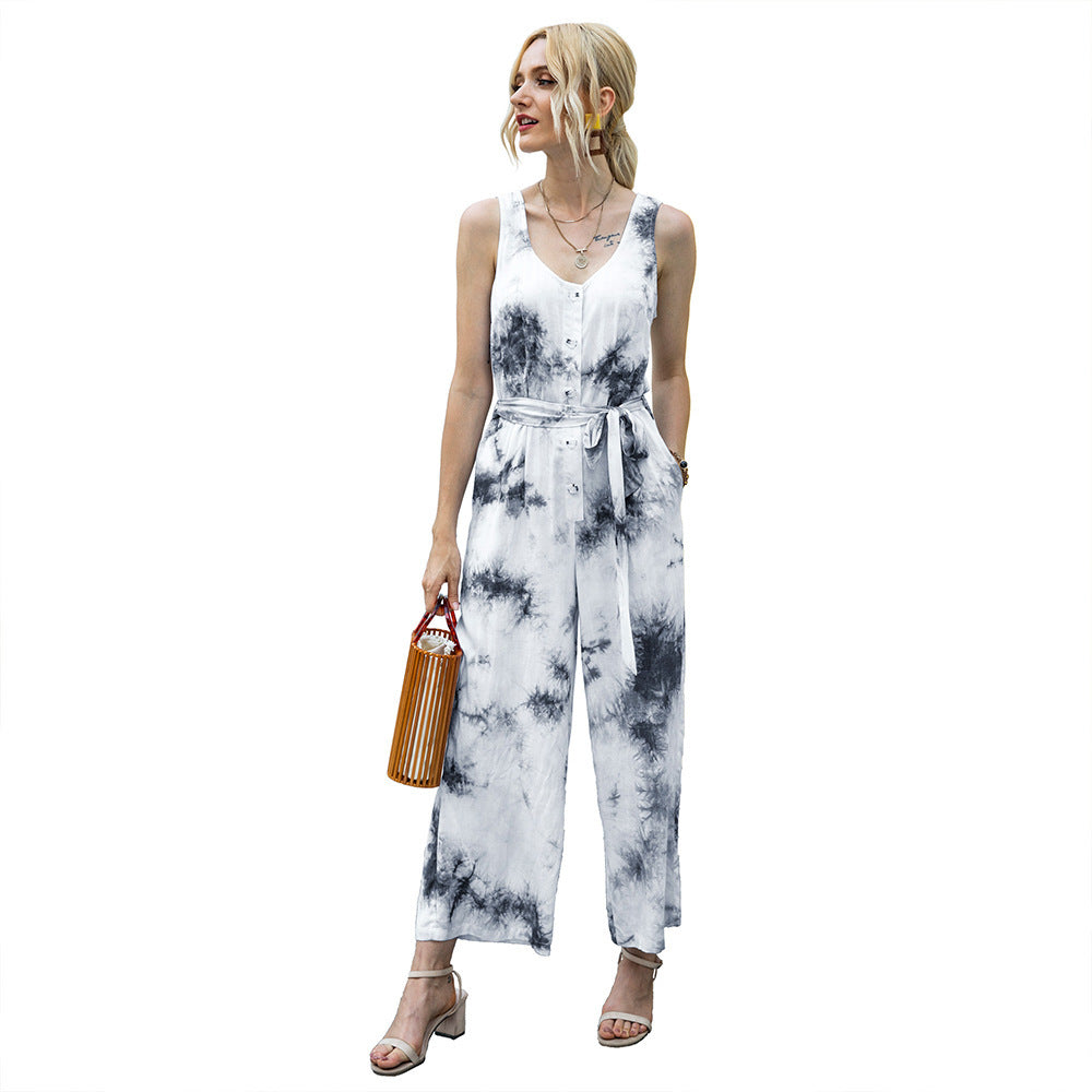 Tie Dye Jumpsuit Casual Waist Tight Jumpsuit