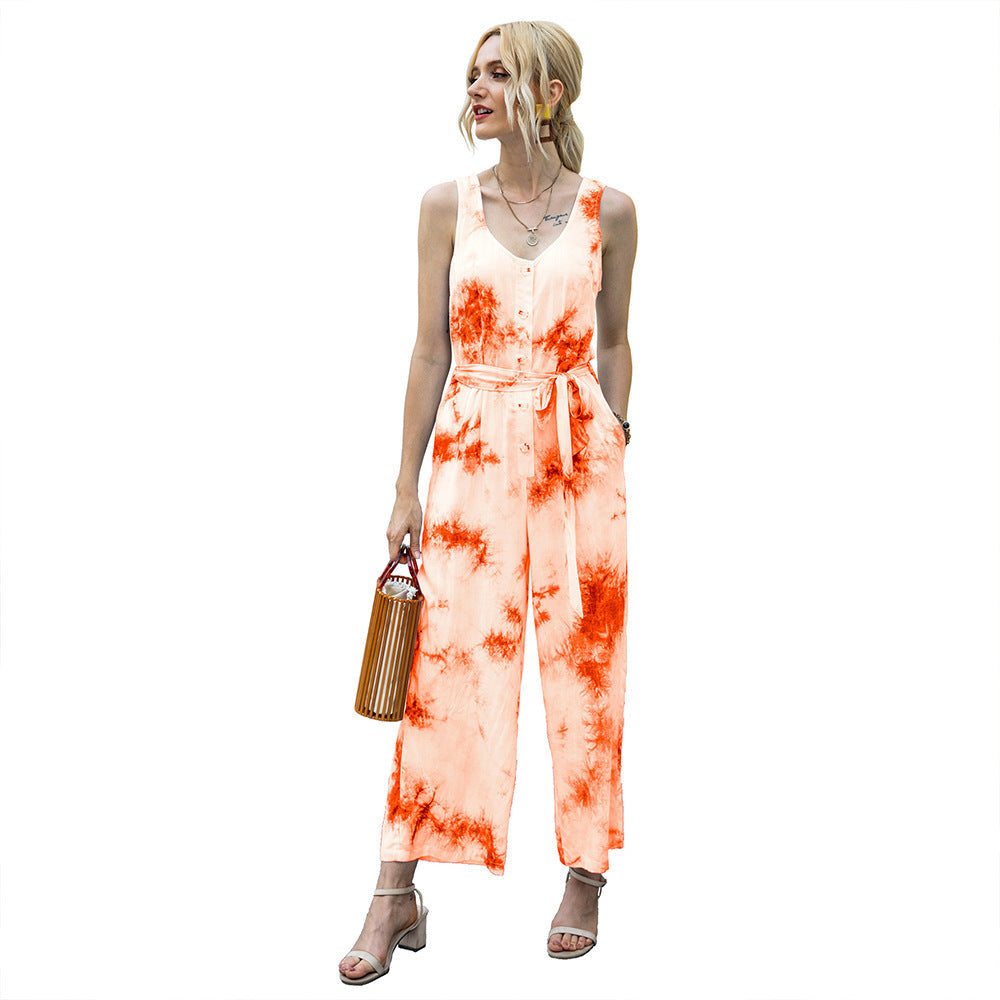 Tie Dye Jumpsuit Casual Waist Tight Jumpsuit