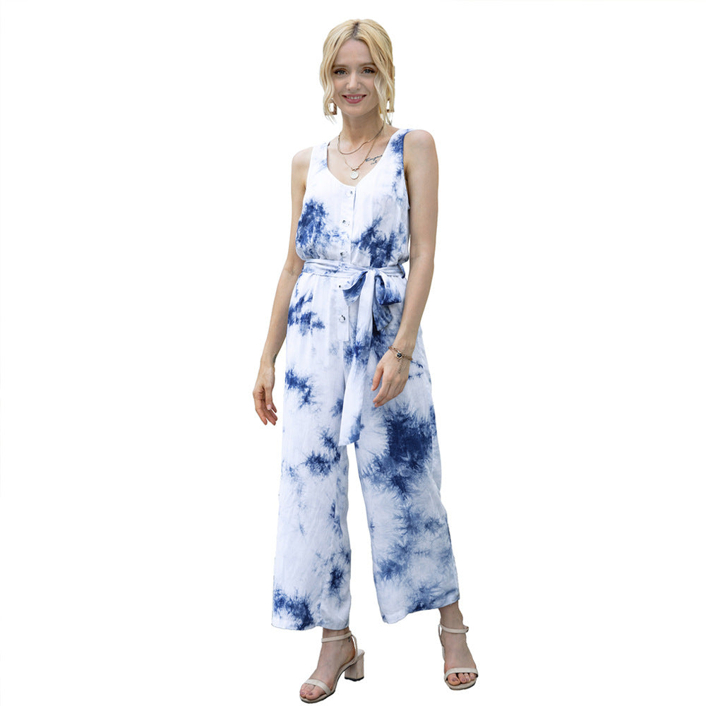 Tie Dye Jumpsuit Casual Waist Tight Jumpsuit